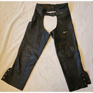 Joe Rocket Mens Black Leather Chaps Medium Open Back Pant 28"-32" Waist
